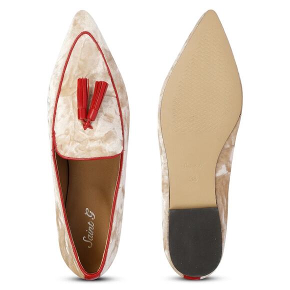Saint G Saint Simona Cipra Velvet Tassel Moccasins Loafers in "Beige" Sz 7 - Picture 2 of 14